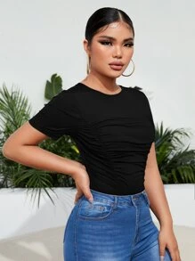 SHEIN SXY Camiseta delgada unicolor fruncido