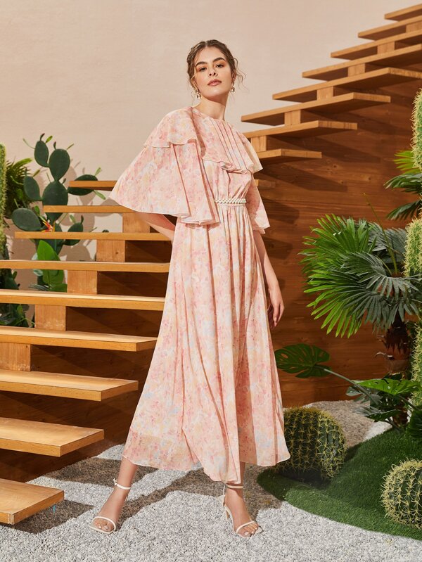 Mulvari Allover Floral Print Overlay Dress Without Belt