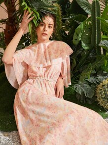 Seusyu Allover Floral Print Overlay Dress Without Belt - Multicolor - View 2