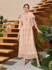 Seusyu Allover Floral Print Overlay Dress Without Belt - Multicolor - View 3