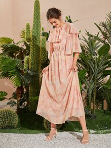 Seusyu Allover Floral Print Overlay Dress Without Belt - Multicolor - View 5