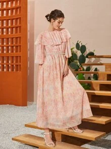 Seusyu Allover Floral Print Overlay Dress Without Belt - Multicolor - View 7