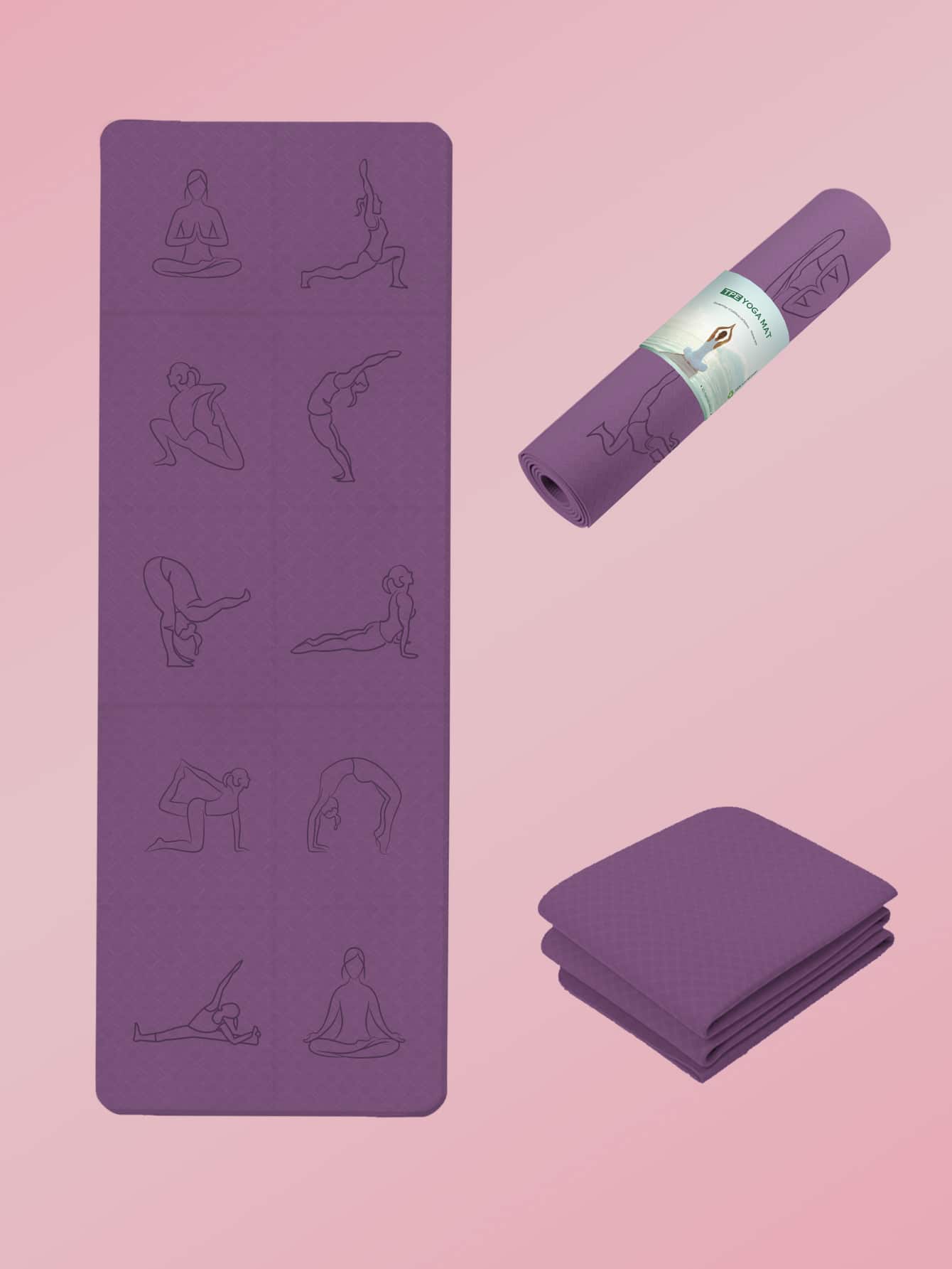 Figure Graphic Foldable Yoga Mat - Purple - View 1