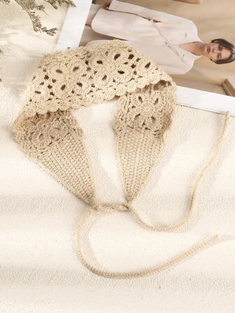 1件法式乡村风纯色针织发带波西米亚风头巾发带吸汗带，适合上学、大学、秋冬季节，是女士度假装扮的优雅围巾，柔软舒适，可作头巾或头饰。