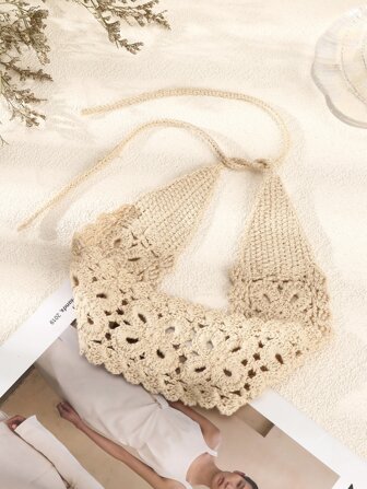 1件法式乡村风纯色针织发带波西米亚风头巾发带吸汗带，适合上学、大学、秋冬季节，是女士度假装扮的优雅围巾，柔软舒适，可作头巾或头饰。