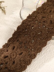 纯色针织发带，适合女孩日常发型休闲波西米亚风头巾头带头巾头带吸汗带，学校用品，学院，头带秋冬发饰，适合女士度假装扮，女士优雅围巾 - 棕色 - 查看 3