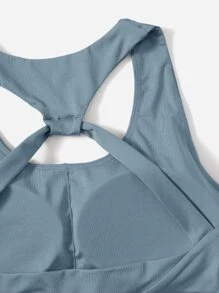 SHEIN Sujetador deportivo de espalda con abertura - Neblina azul - Ver 4