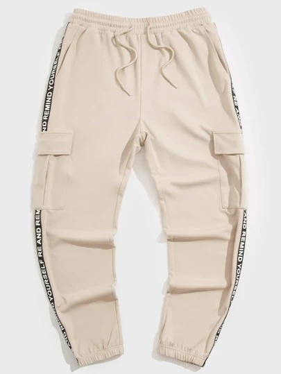 Manfinity NXTstreet 男士翻蓋口袋拼接字母織帶腰部抽繩衛褲