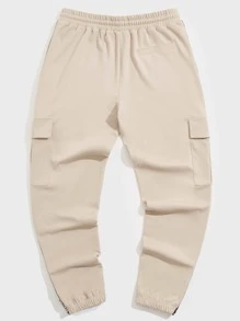 Manfinity NXTstreet 男士翻蓋口袋拼接字母織帶腰部抽繩衛褲 - 杏色 - 查看 2