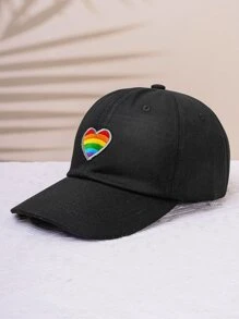 LGBT彩虹條紋愛心刺繡棒球帽 - 黑色 - 查看 1