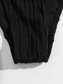 SHEIN Swim 3件套實色露背微三角形比基尼和沙灘裙 - 黑色 - 查看 5