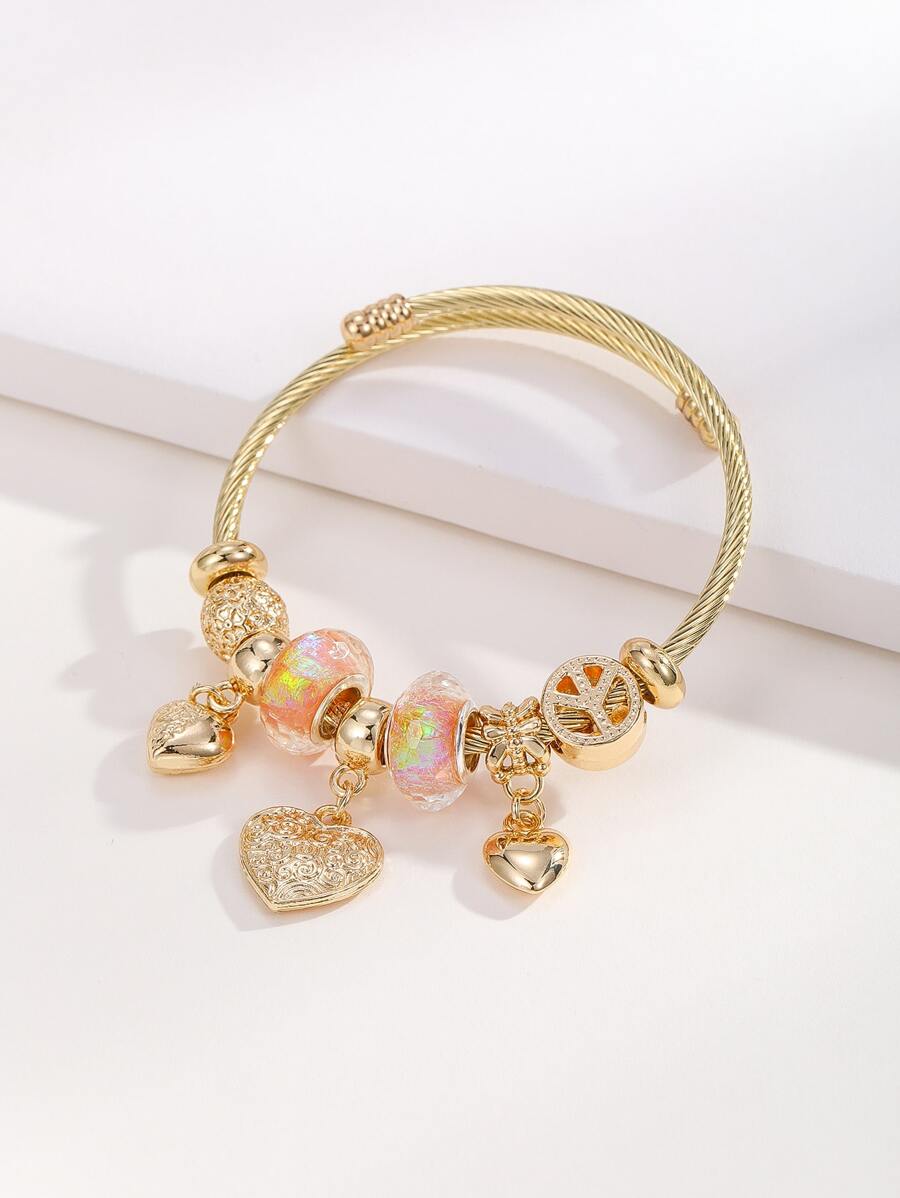 Trái tim Charm Biểu tượng Hòa bình Trang trí Vòng tay - Vàng - Xem 1