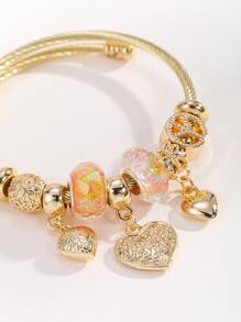 Trái tim Charm Biểu tượng Hòa bình Trang trí Vòng tay - Vàng - Xem 2