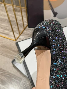 Zapatos de tacón con lentejuelas de punta - Negro - Ver 3