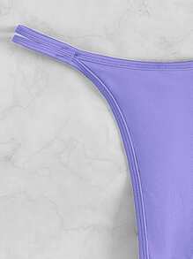 Conjunto de bikini de triángulo con escote de halter liso, para verano y vacaciones en la playa - Lila Púrpura - Ver 3