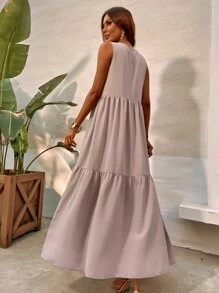 SHEIN Unity Váy xếp nếp buộc phía trước - Màu be - Xem 2