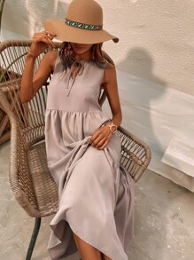 SHEIN Unity Váy xếp nếp buộc phía trước - Màu be - Xem 4