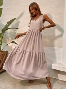 SHEIN Unity Váy xếp nếp buộc phía trước - Màu be - Xem 7