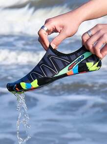 Sporty Grey Sneakers For Men, Colorblock Letter Graphic Creek Shoes Men Vacation - Dark Grey - View 1