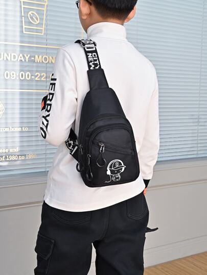 Glow-In-The-Dark Printed Chest Bag, New Fashion Casual Sports Crossbody Bag For Boys