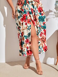 Mulvari Plus Floral Print Twist Front Dress - Beige - View 5