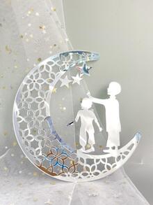 1 pieza Pegatina de pared de espejo con patrón de ramadán - Plateado - Ver 1