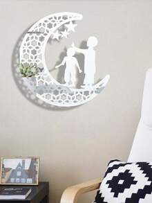 1 pieza Pegatina de pared de espejo con patrón de ramadán - Plateado - Ver 2