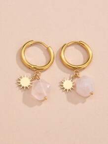 釘珠和太陽裝飾耳墜 - 金黃色 - 查看 1