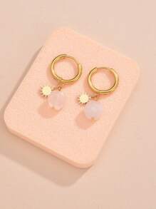 釘珠和太陽裝飾耳墜 - 金黃色 - 查看 3