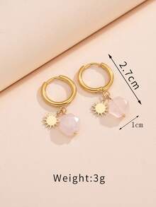 釘珠和太陽裝飾耳墜 - 金黃色 - 查看 4