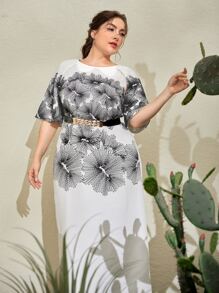 Mulvari Vestido con cinturón con estampado floral de manga raglán - Blanco - Ver 5