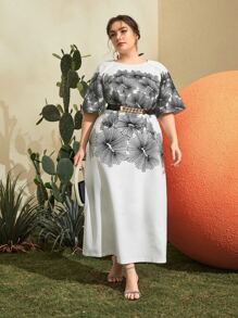 Mulvari Vestido con cinturón con estampado floral de manga raglán - Blanco - Ver 6