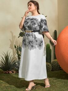 Mulvari Vestido con cinturón con estampado floral de manga raglán - Blanco - Ver 8