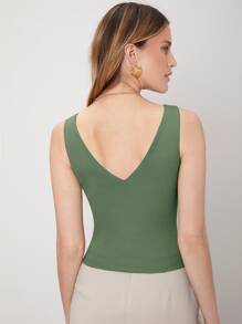 SHEIN 粘膠纖維修身背心上衣 - 綠色 - 查看 2