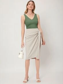 SHEIN 粘膠纖維修身背心上衣 - 綠色 - 查看 4