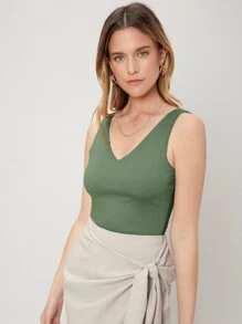 SHEIN 粘膠纖維修身背心上衣 - 綠色 - 查看 5