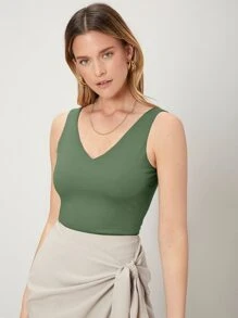 SHEIN 粘膠纖維修身背心上衣 - 綠色 - 查看 7