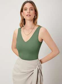 SHEIN 粘膠纖維修身背心上衣 - 綠色 - 查看 9