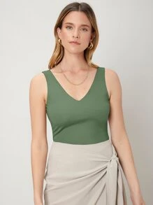 SHEIN 粘膠纖維修身背心上衣 - 綠色 - 查看 10