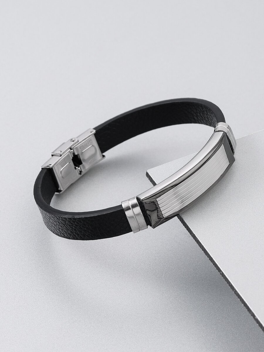 Pulseira Decoração Geométrica Masculina - màu đen - Xem 1