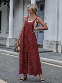 Breezaya Áo liền quần nữ Thắt nút Túi Chấm bi Boho - Đỏ - Xem 3