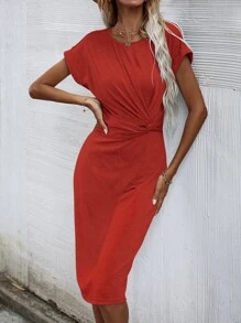 SHEIN Unity Vestido girante delantero unicolor - Naranja Quemada - Ver 1