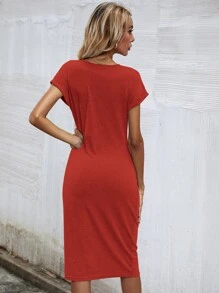 SHEIN Unity Vestido girante delantero unicolor - Naranja Quemada - Ver 2