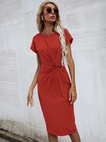 SHEIN Unity Vestido girante delantero unicolor - Naranja Quemada - Ver 5