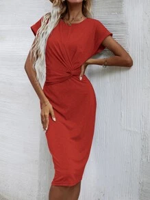 SHEIN Unity Vestido girante delantero unicolor - Naranja Quemada - Ver 6