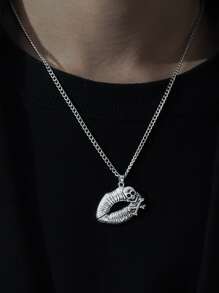 1pc Hollow Lips Pendant Necklace, Punk Rock Metal Design For Men And Women, Suitable For Parties And Matching Daily Outfit Accessories - Antique Silver - View 2