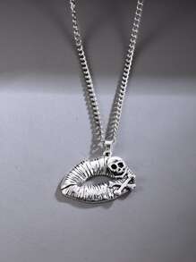 1pc Hollow Lips Pendant Necklace, Punk Rock Metal Design For Men And Women, Suitable For Parties And Matching Daily Outfit Accessories - Antique Silver - View 3