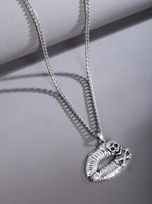 1pc Hollow Lips Pendant Necklace, Punk Rock Metal Design For Men And Women, Suitable For Parties And Matching Daily Outfit Accessories - Antique Silver - View 4