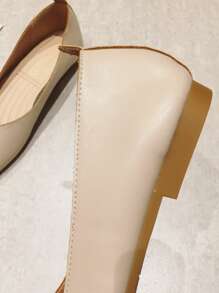 金屬裝飾方頭芭蕾舞鞋 - 杏色 - 查看 3