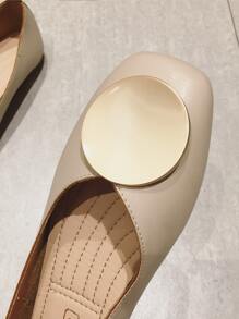 金屬裝飾方頭芭蕾舞鞋 - 杏色 - 查看 4